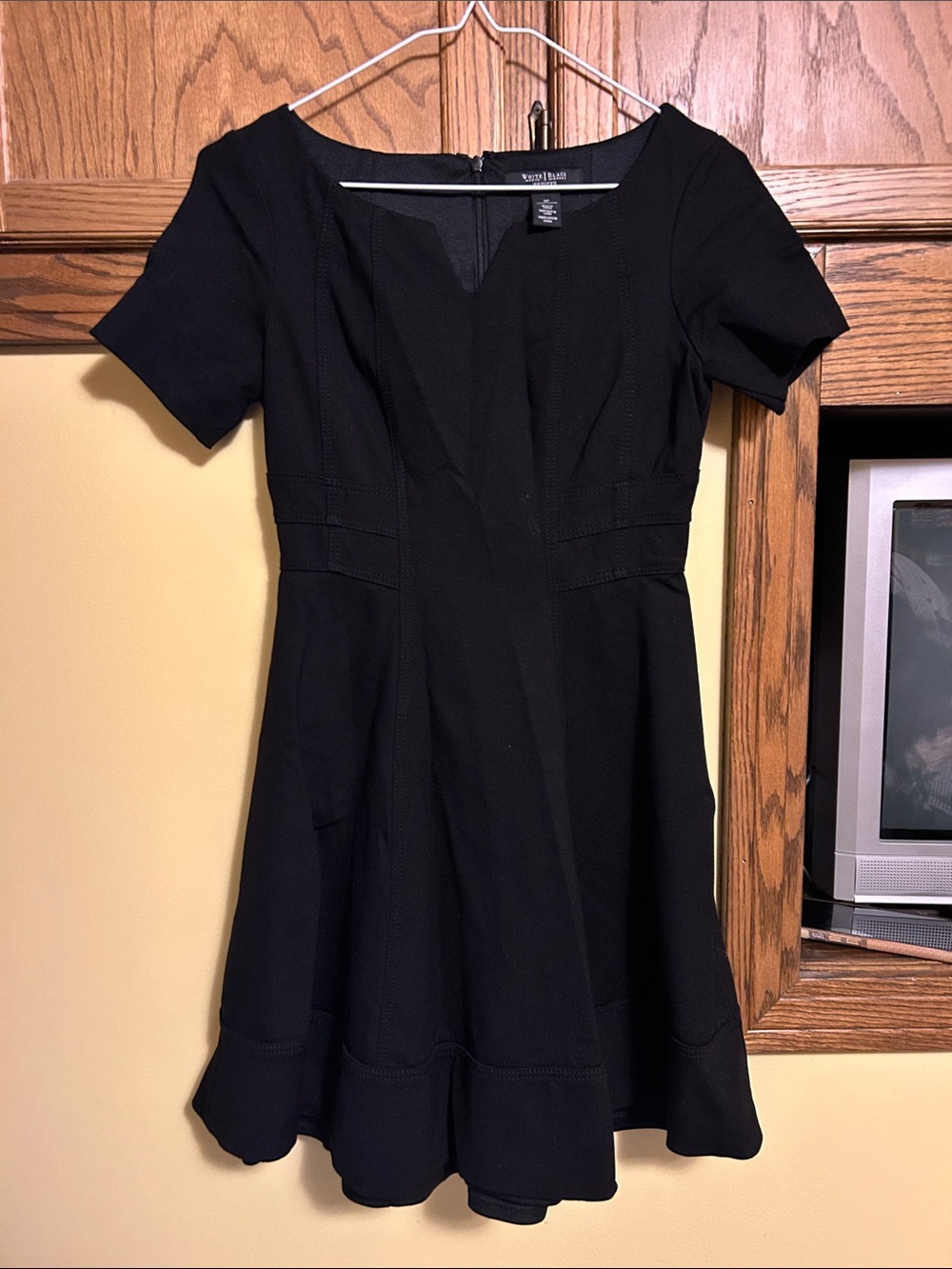 White House Black Market Black Short-Sleeve Fit & Flare Dress